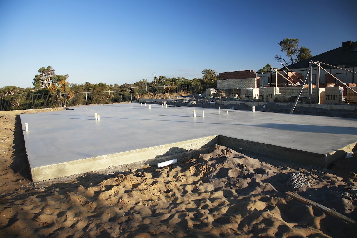 Reinforced concrete slab ready for a shed or extension